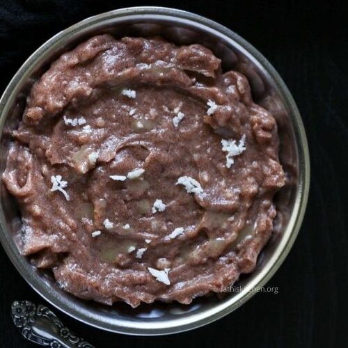 A plate with sweet ragi porridge.