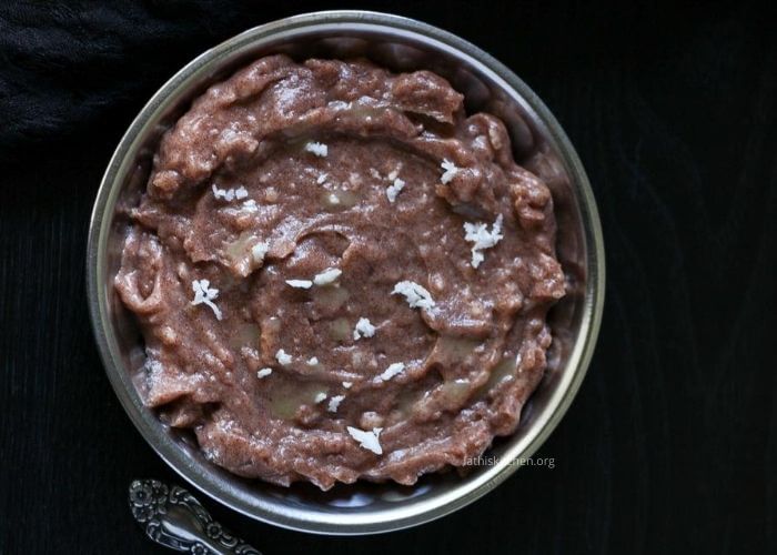 A plate with sweet ragi porridge.