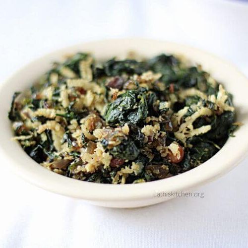 Bowl of methi stir fry.