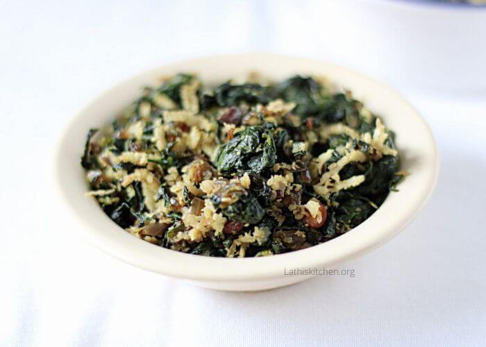 Bowl of methi stir fry.