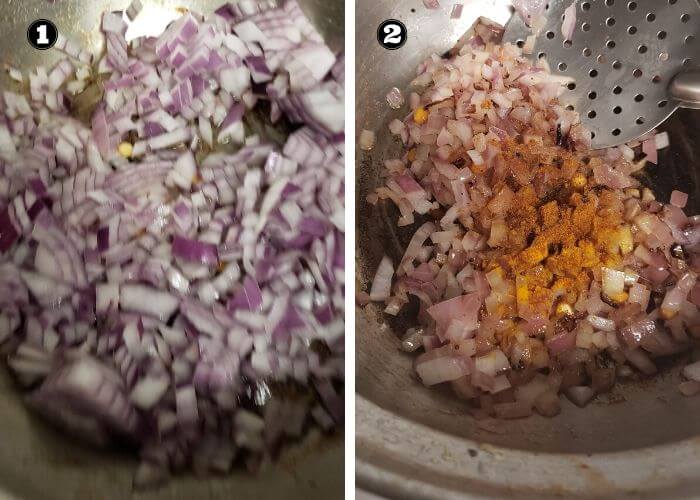 stepwise pictures to make methi stir fry.