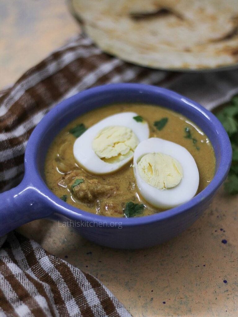 Hard boiled eggs in coconut based curry.