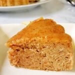 A slice of caramel bread pudding.