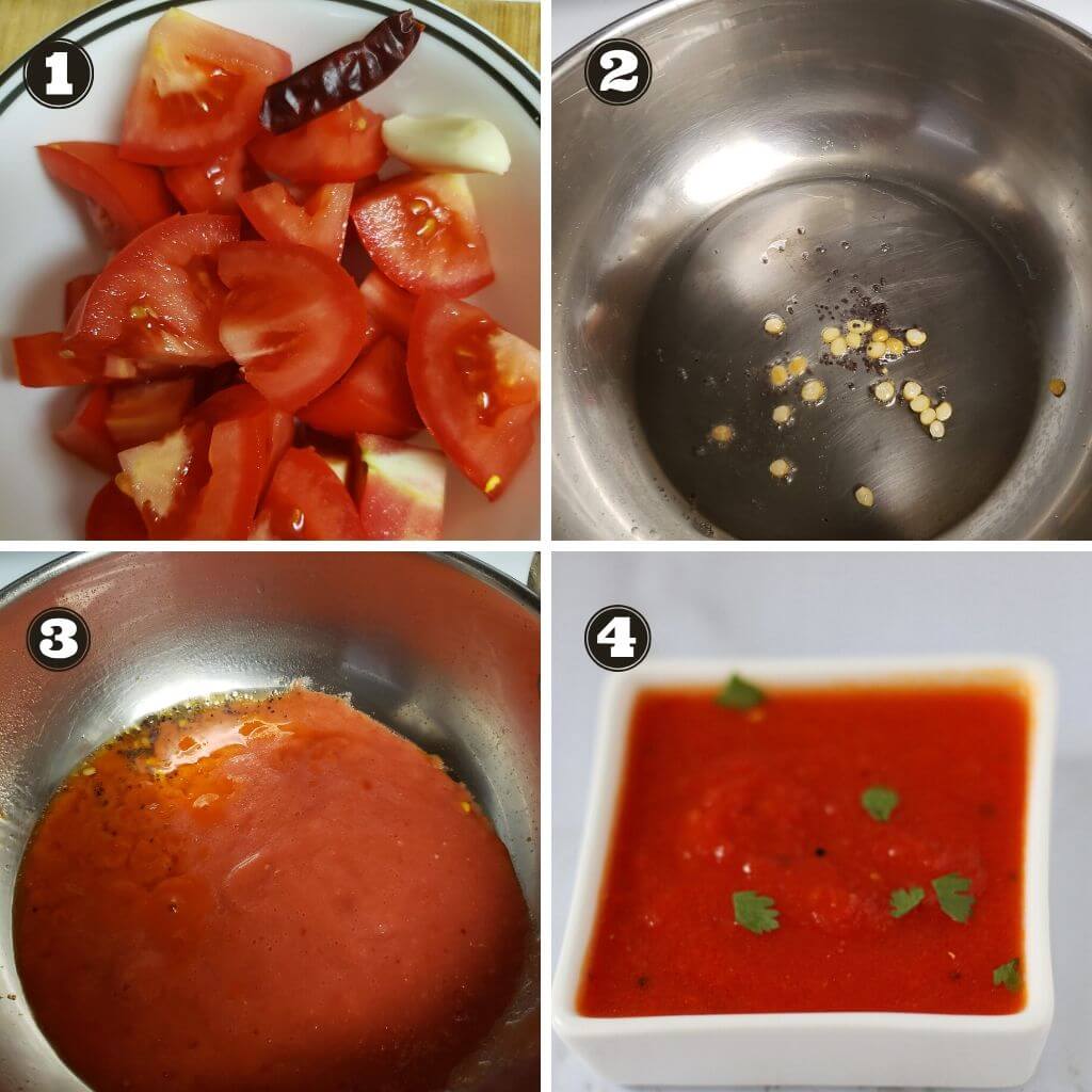Step wise pictures to make tomato chutney.
