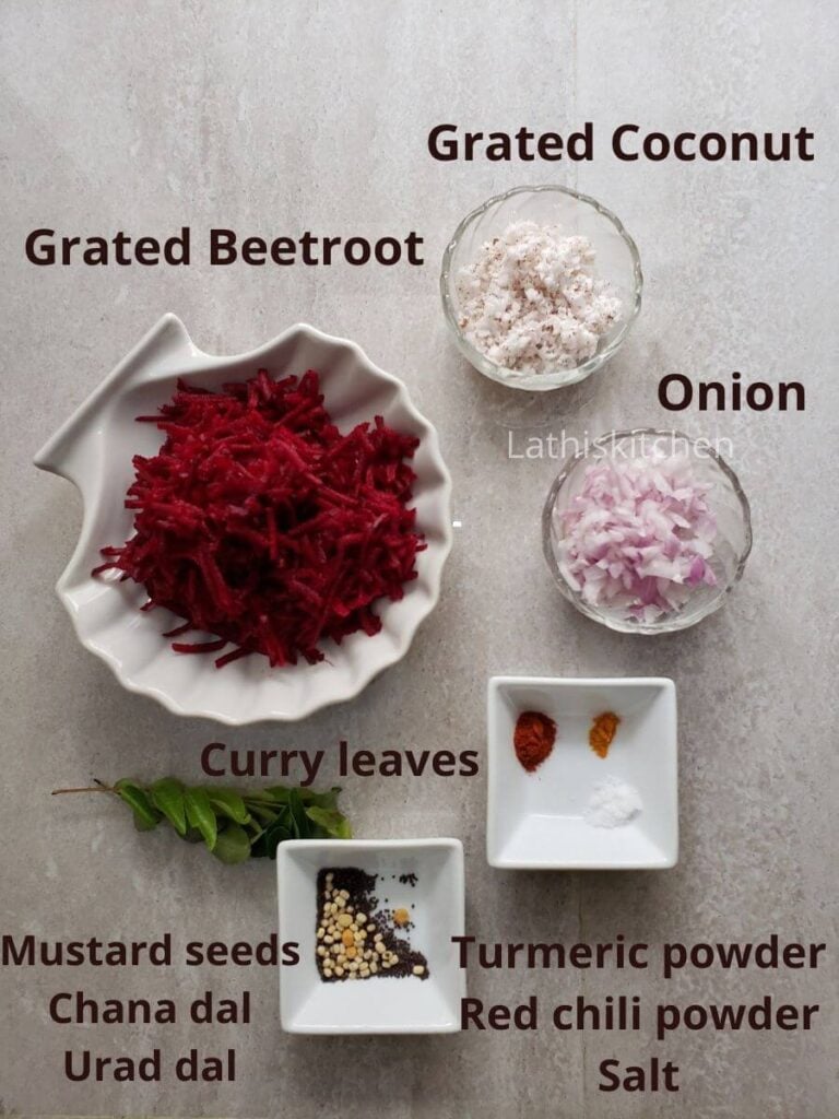 Ingredients used to make Indian style beetroot stir fry.