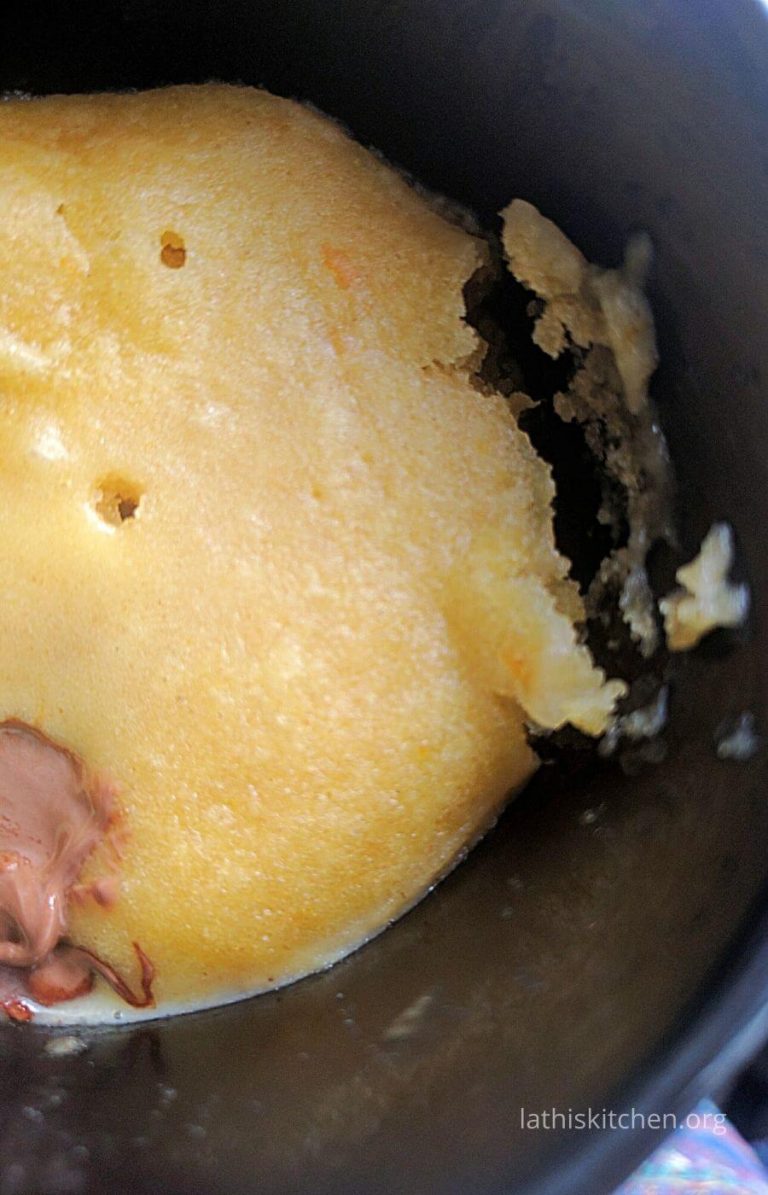 Mug with microwave cake.