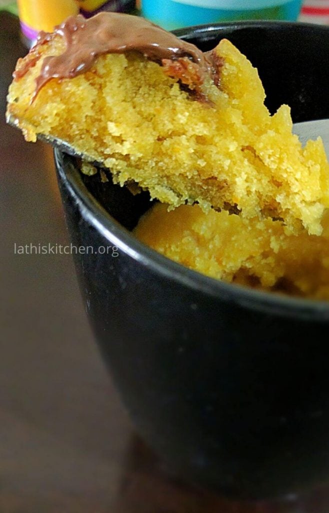 Scoop of Orange Mug Cake.