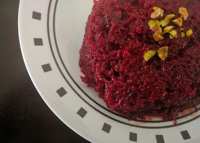 A plate of beetroot halwa.