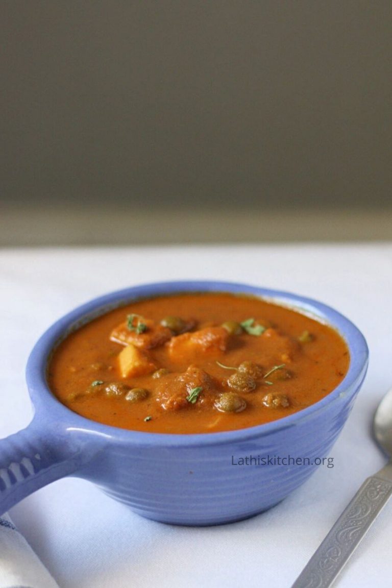 Matar Paneer in a bowl.