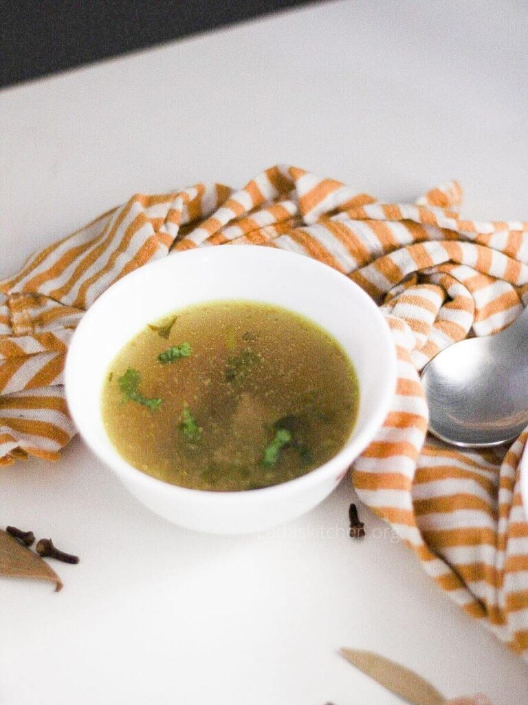 Chicken soup in a bowl.