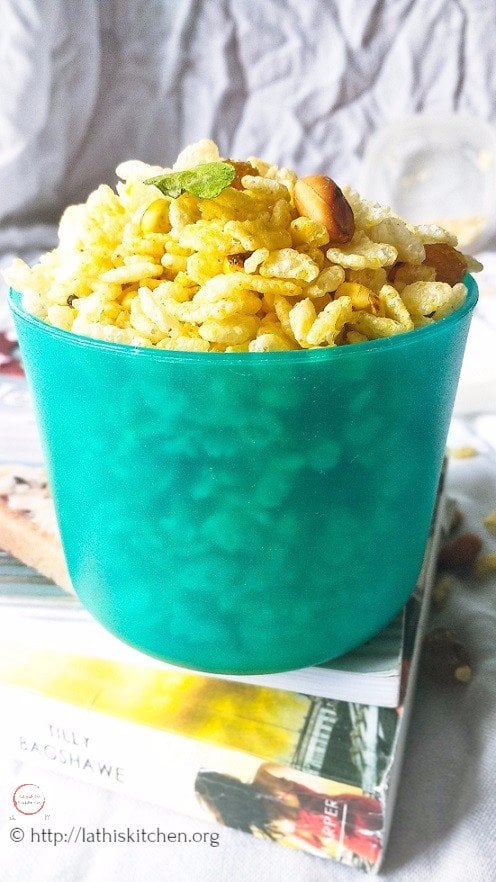a bowl of rice krispies chivda.