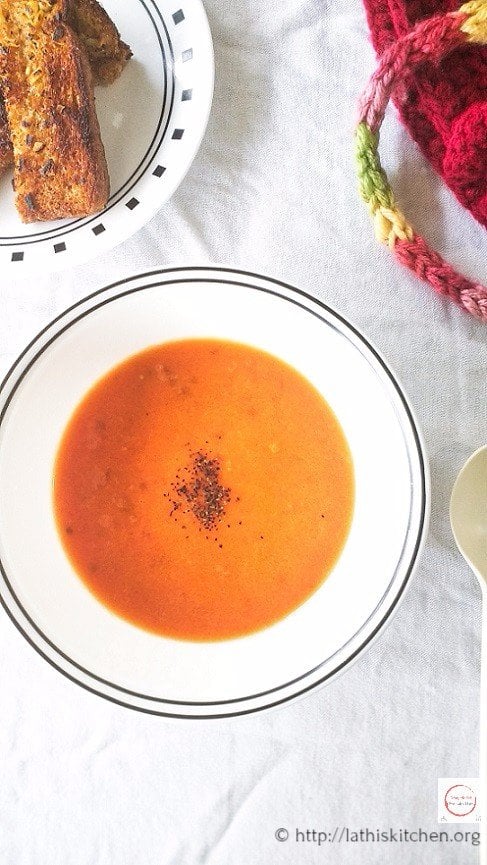 Tomato soup in a bowl.