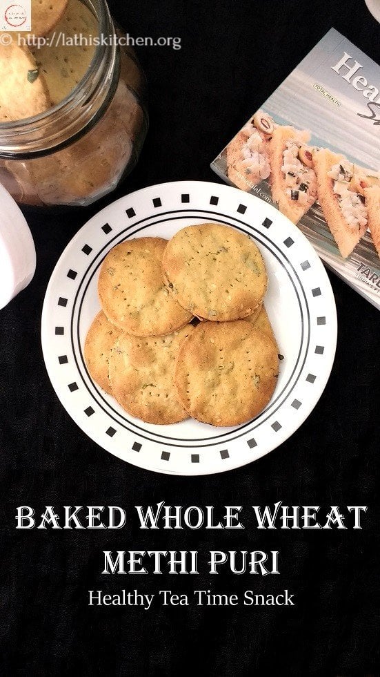 Baked Whole Wheat Methi Puri,Indian,Snack,Tea time snack,Baking,Easy,Methi Puri