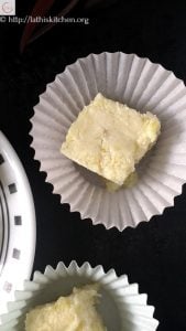 A slice of baked pineapple burfi.