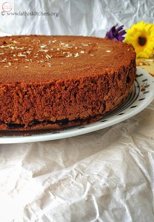 Close up of Mexican chocolate cake in a plate.
