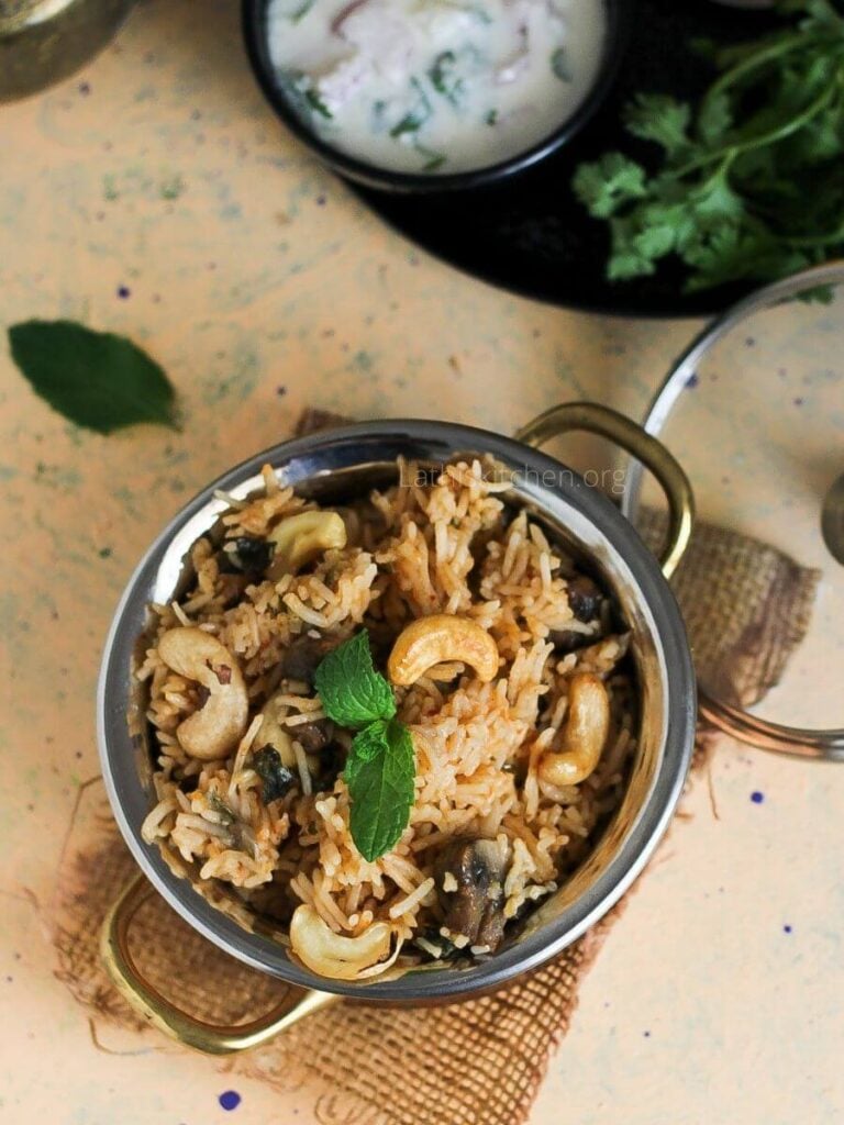 Vegan mushroom biryani.