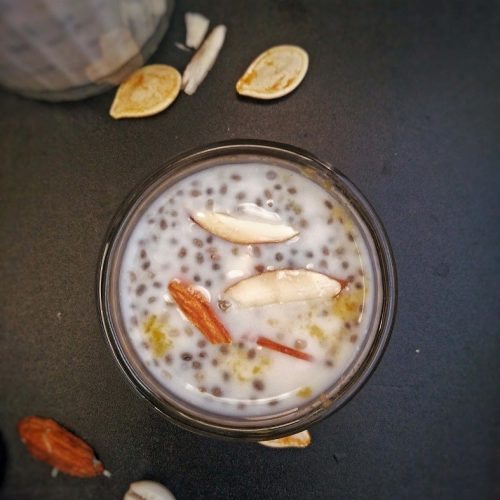 Pumpkin chia seed pudding in a bowl.
