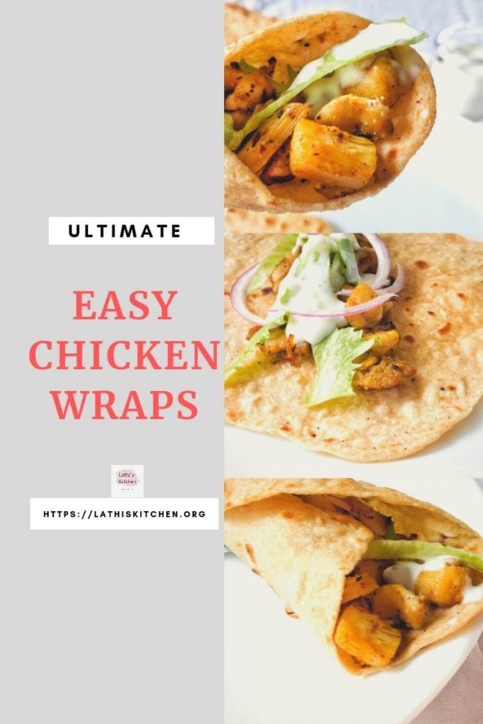 A plate with two chicken wraps.