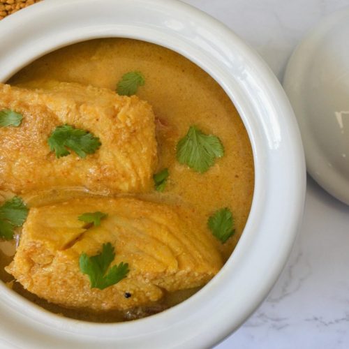 Bowl of Kerala fish curry.