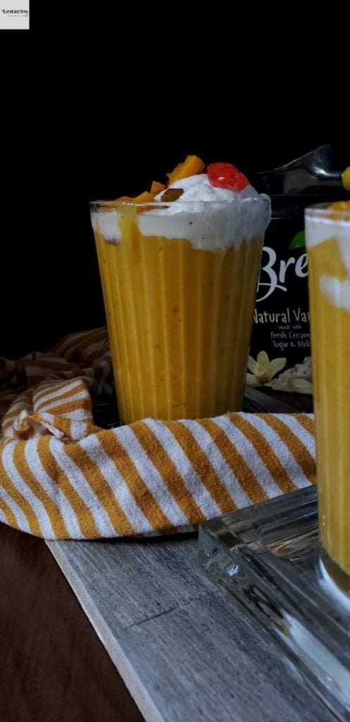 Glass of Mango Mastani.