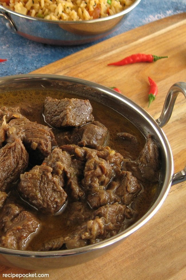 Bowl of Beef Madras Curry.