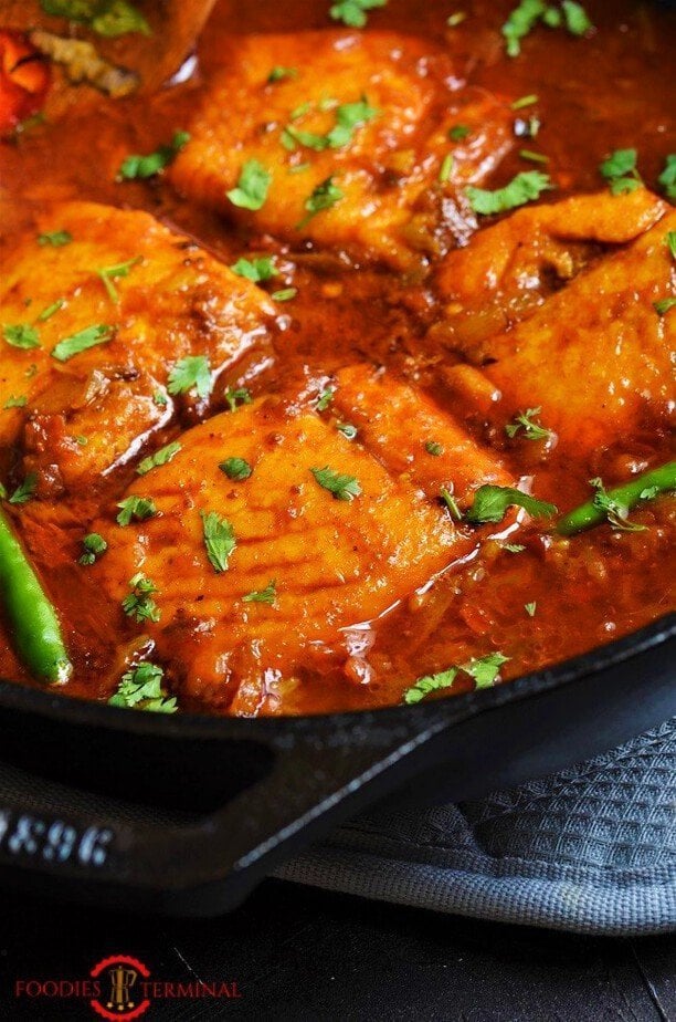 Pan of Salmon Fish Curry.