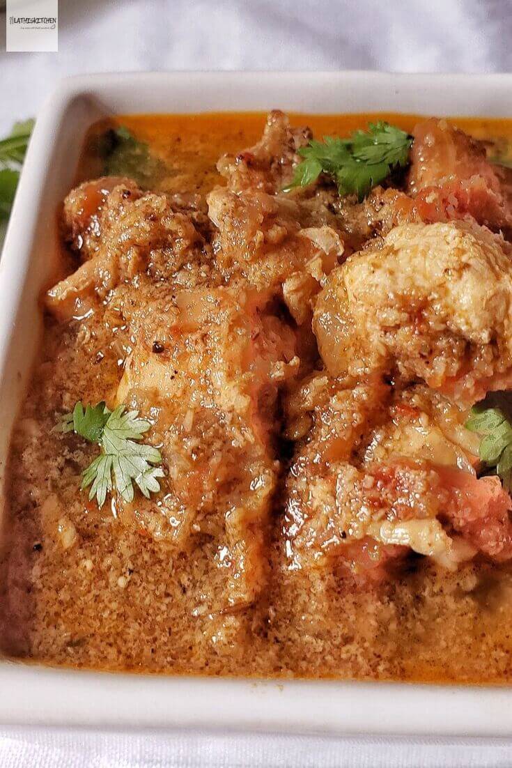 Close up of Chettinad Chicken curry.