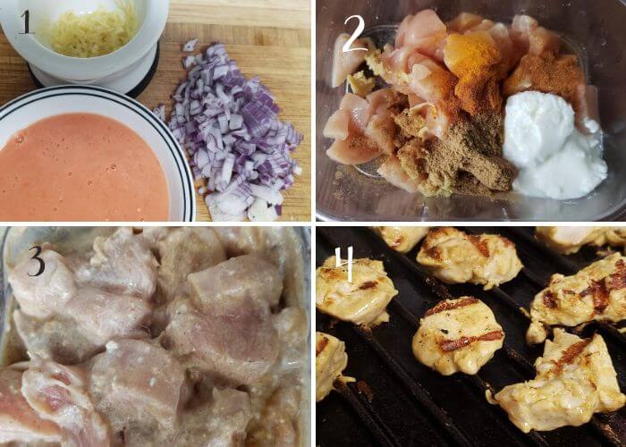 Step wise pictures to make grilled chicken tikka.