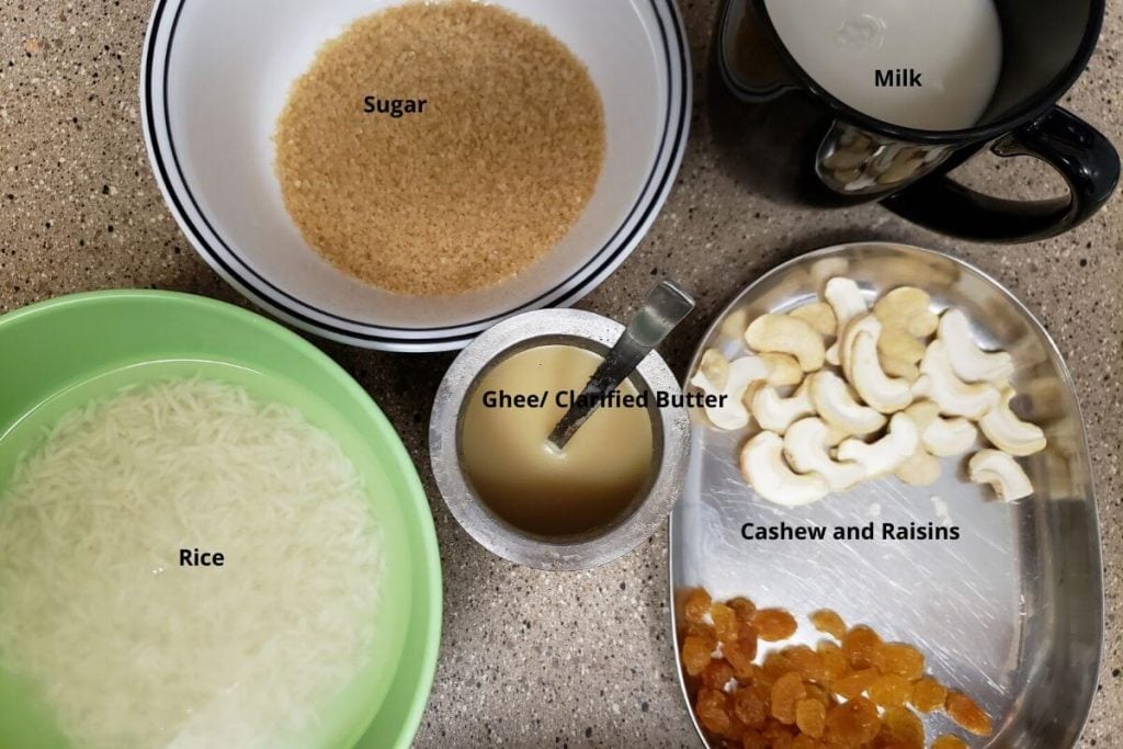 Ingredients to make Rice Pudding.