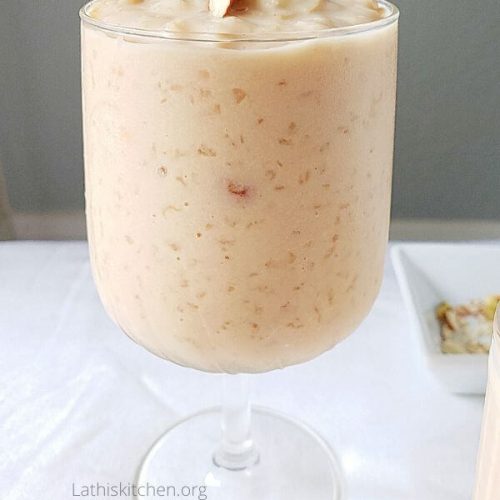 A glass of Indian rice pudding.