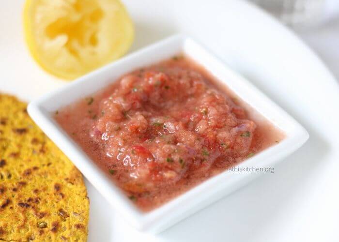 A bowl of Salsa from fresh tomatoes.