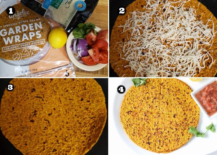 Step wise instructions to make cheese quesadilla.