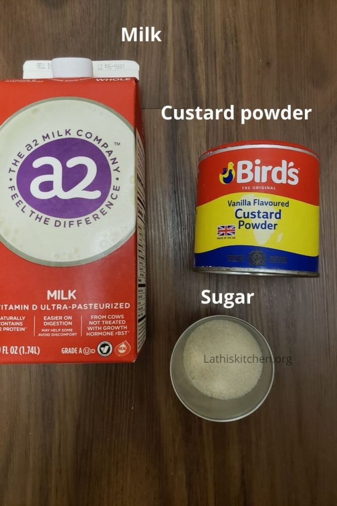 Ingredients used to make fruit custard.