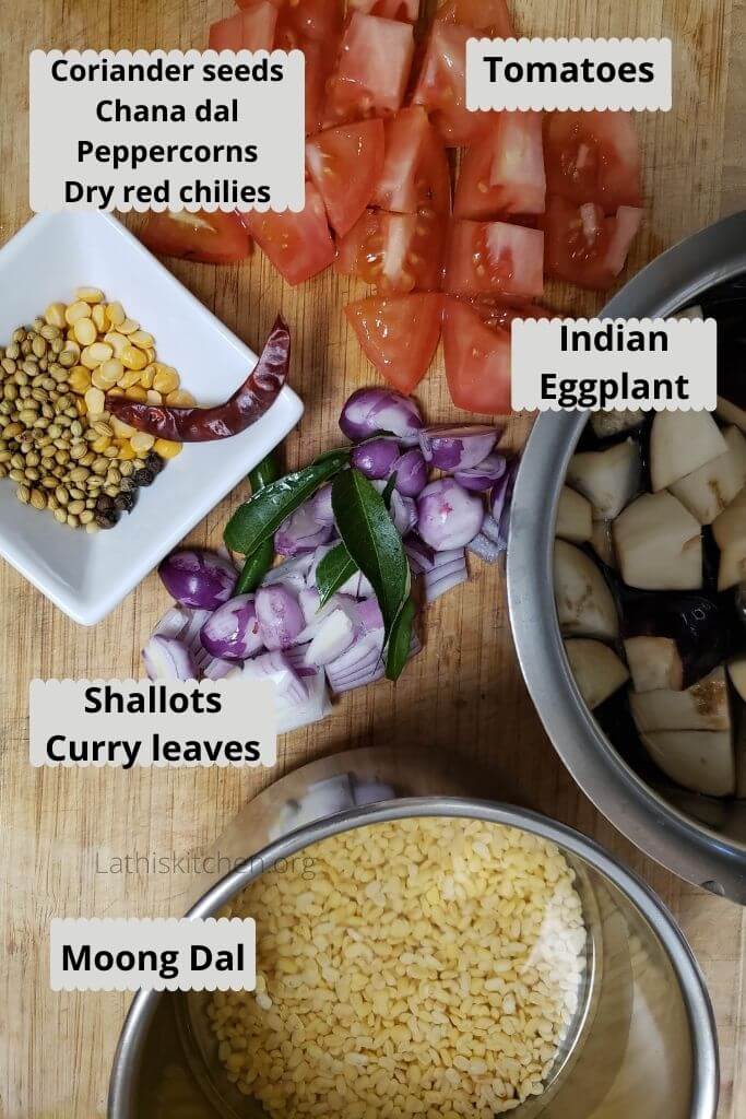 Ingredients used to make Brinjal Gothsu.