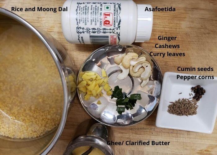 Ingredients used to make Ven pongal.