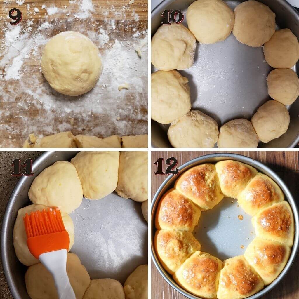 Sweet potato rolls in baking pan.