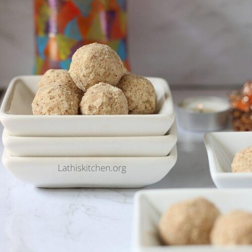 Almond Jaggery Ladoo in a bowl.