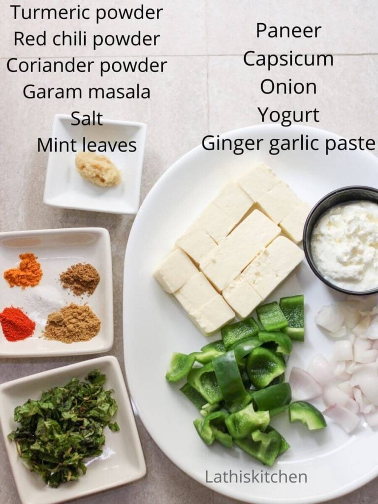 Ingredients used to make easy paneer tikka.