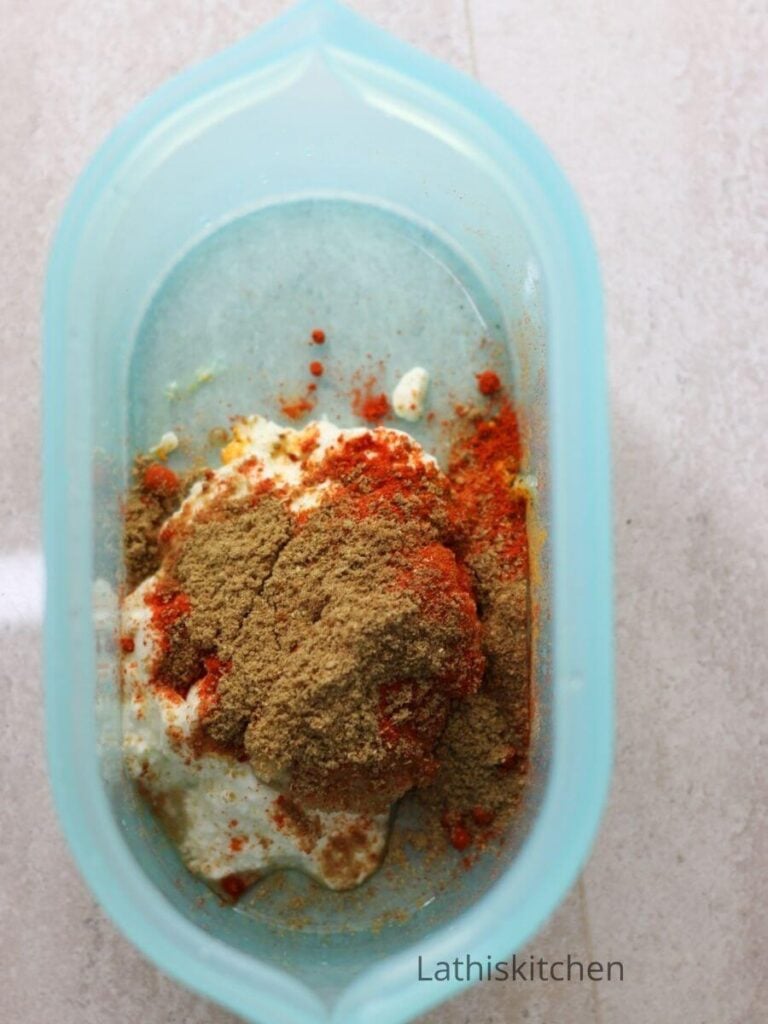 Marination ingredients in the zip top..
