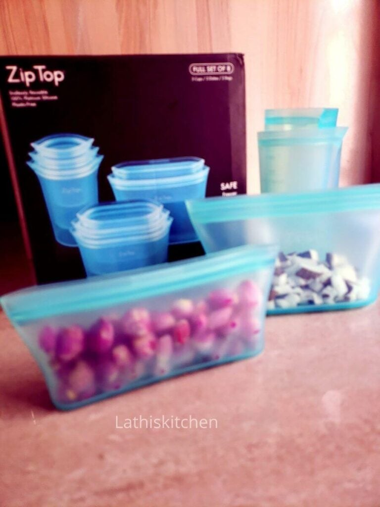 Shallots and coconut stored in Zip Top pouches.