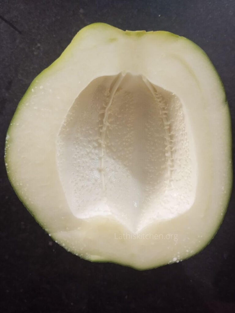 Half cut raw papaya.