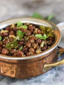 Black channa sundal in a bowl.